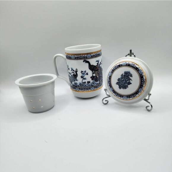 Peacock tea cup with lid and basket - Picture 2 of 2